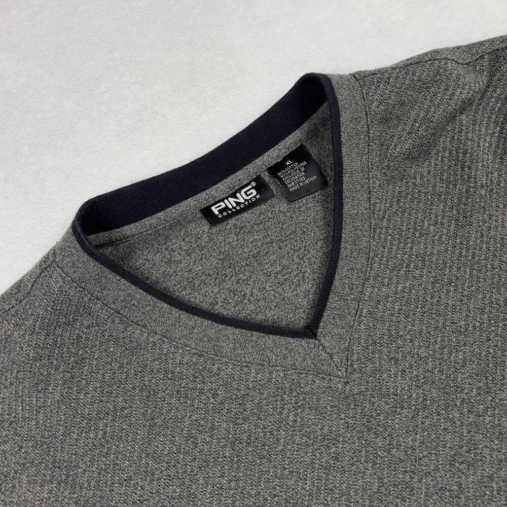Ping Pullover Sweater Men XL Gray V-Neck Lightweight Golf Embroidered Tight-Knit